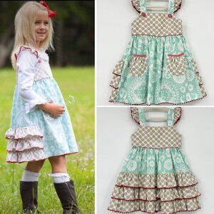 SHRIMP & GRITS Ruffle Skrit Prairie Overall/Apron Dress